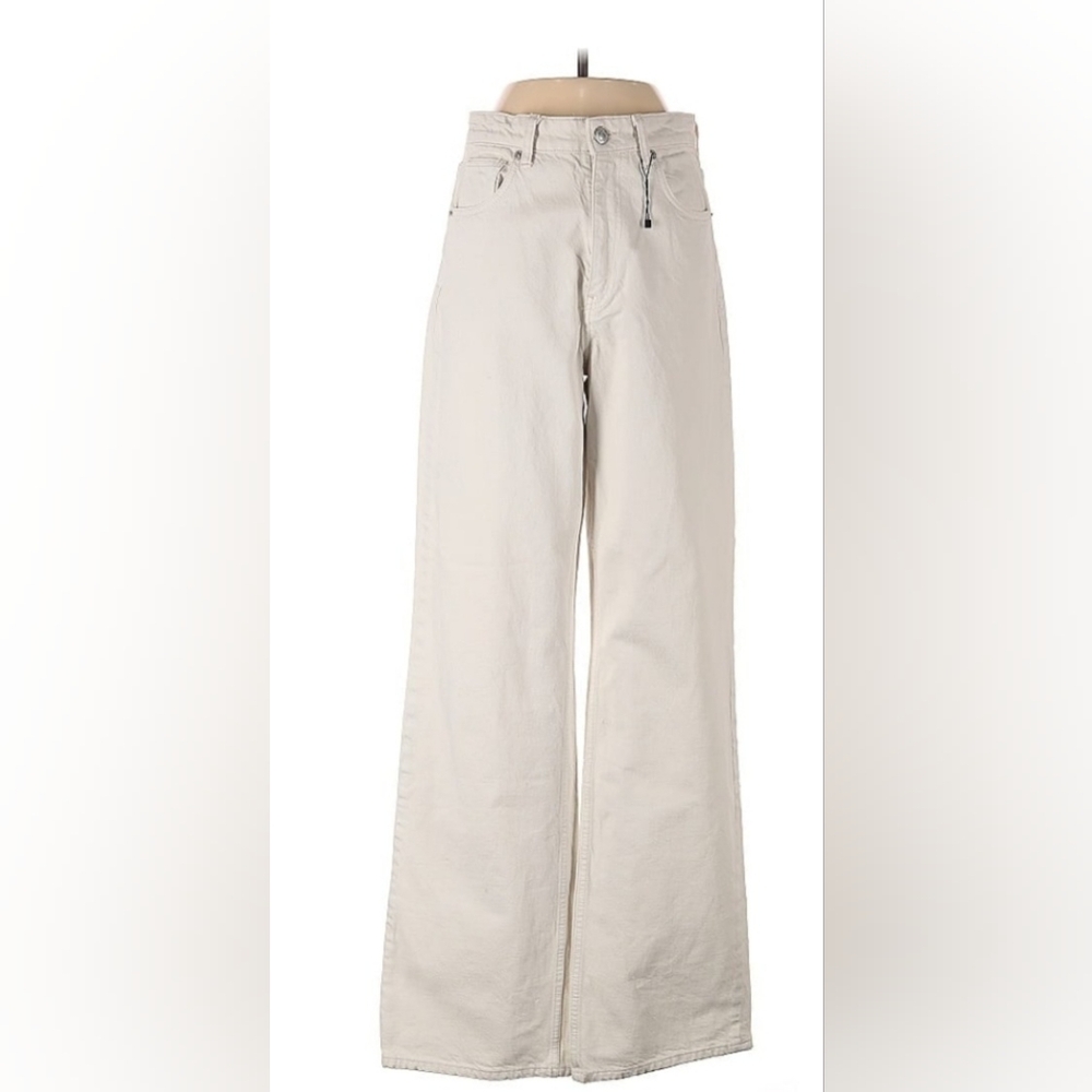Zara Cream Flare Wide-Leg Jeans